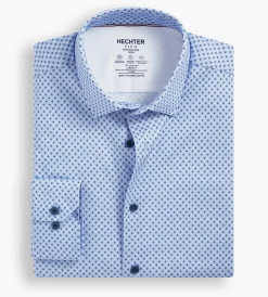 Hechter Paris Dress Shirts*Slim Fit 360° Stretch Soft Touch Geo Print Jersey Dress Shirt Blue