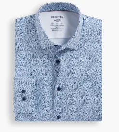 Hechter Paris Dress Shirts*Slim Fit 360° Stretch Soft Touch Leaf Print Jersey Dress Shirt Teal