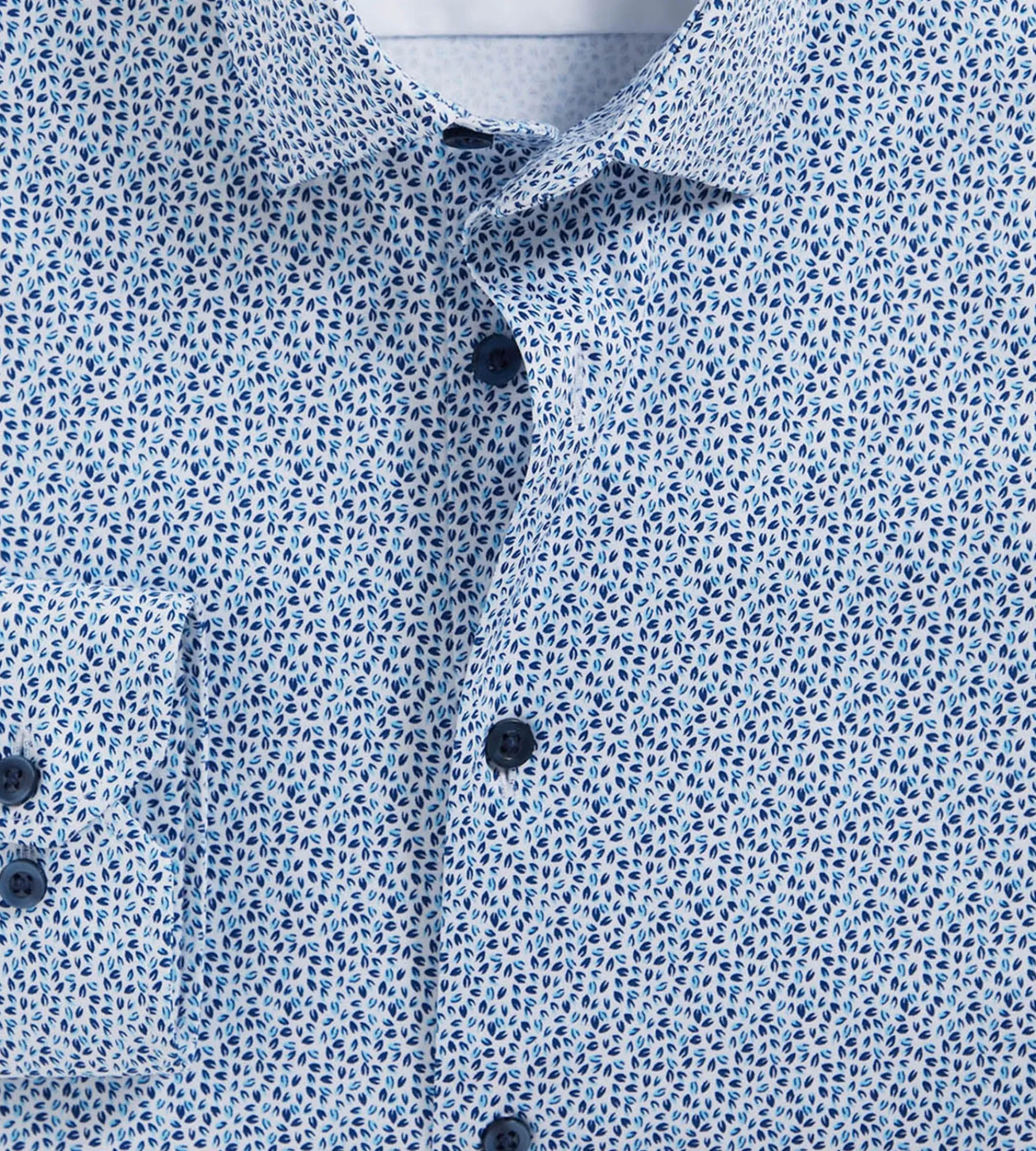 Hechter Paris Dress Shirts*Slim Fit 360° Stretch Soft Touch Leaf Print Jersey Dress Shirt Teal