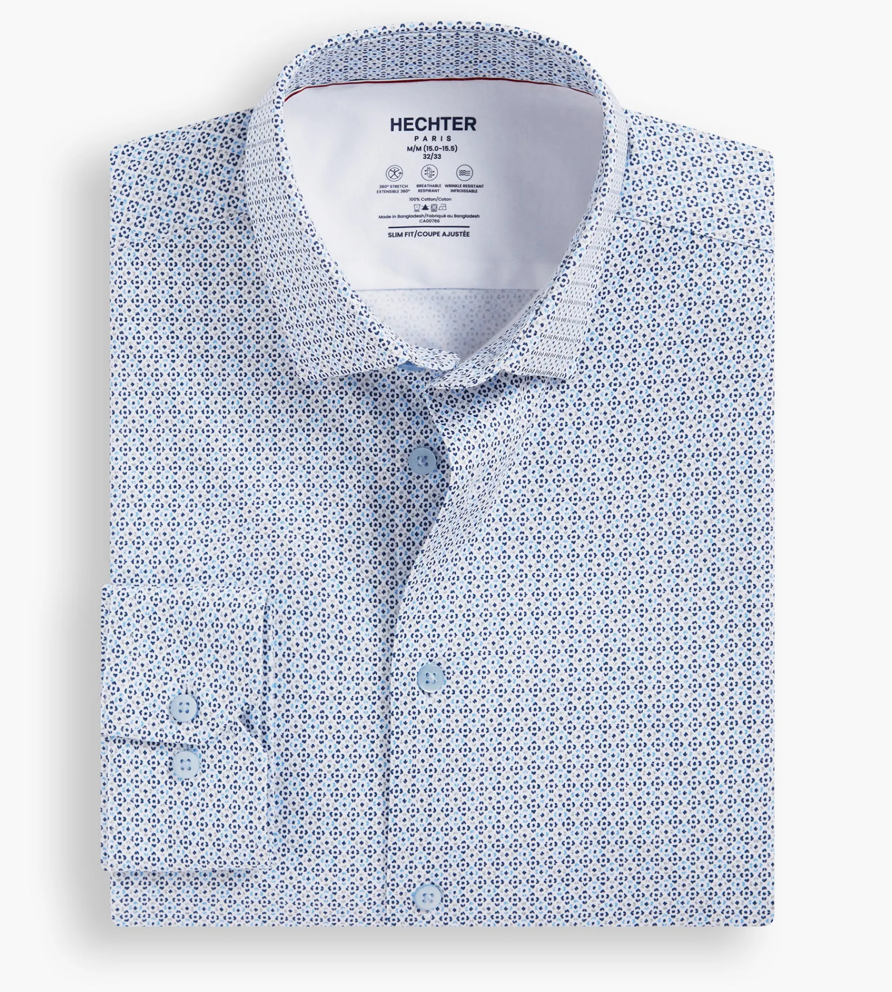 Hechter Paris Dress Shirts*Slim Fit 360° Stretch Soft Touch Geo Print Jersey Dress Shirt Tan