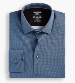 Hechter Paris Dress Shirts*Slim Fit 360° Stretch Soft Touch Jacquard Print Jersey Dress Shirt Navy
