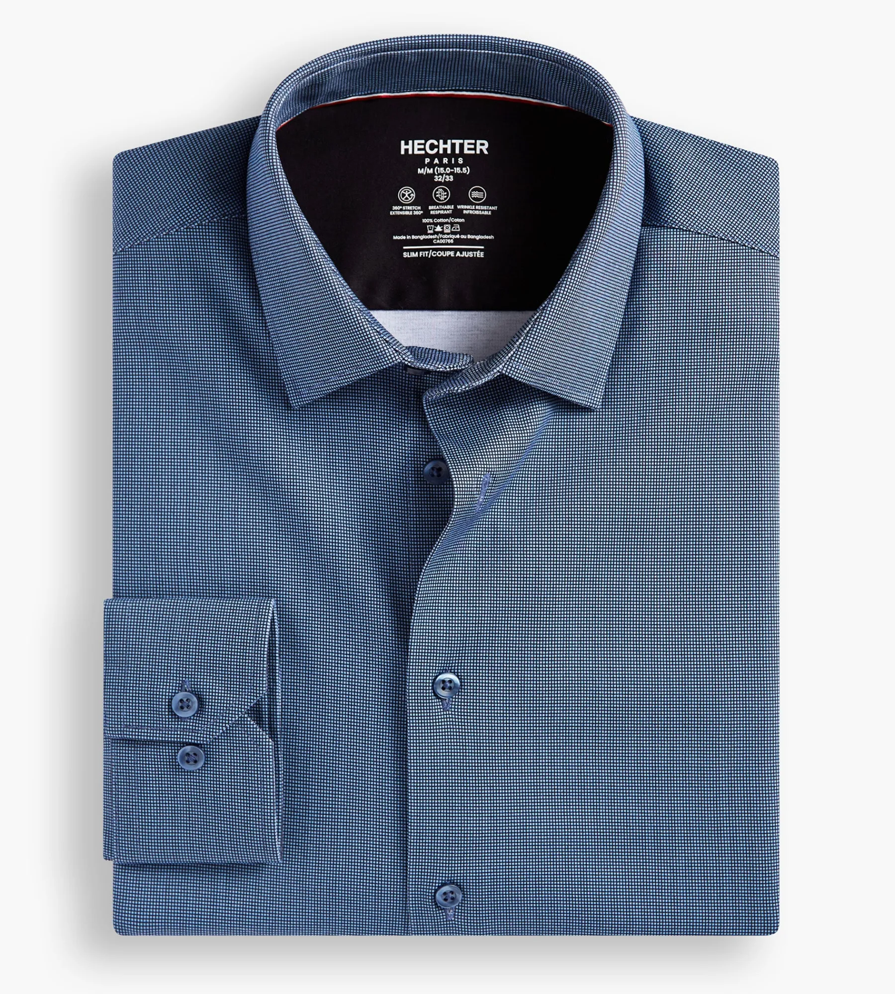 Hechter Paris Dress Shirts*Slim Fit 360° Stretch Soft Touch Jacquard Print Jersey Dress Shirt Navy