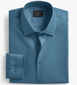 Bellissimo Dress Shirts*Slim Fit Non- Iron Stretch Sateen Dress Shirt Denim