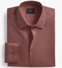 Bellissimo Dress Shirts*Slim Fit Non- Iron Stretch Sateen Dress Shirt Dark rose