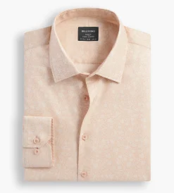 Bellissimo Dress Shirts*Slim Fit Non-Iron Printed Sateen Dress Shirt Pale peach