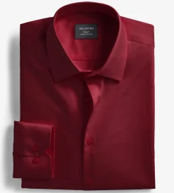 Bellissimo Dress Shirts*Slim Fit Non-Iron Sateen Dress Shirt Wine